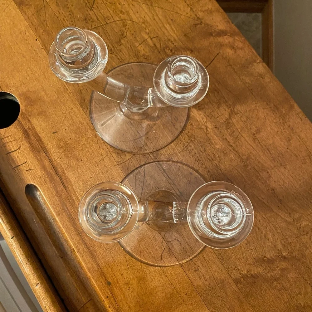 Glass Double Hi Lo Candle Holder Set Of 2